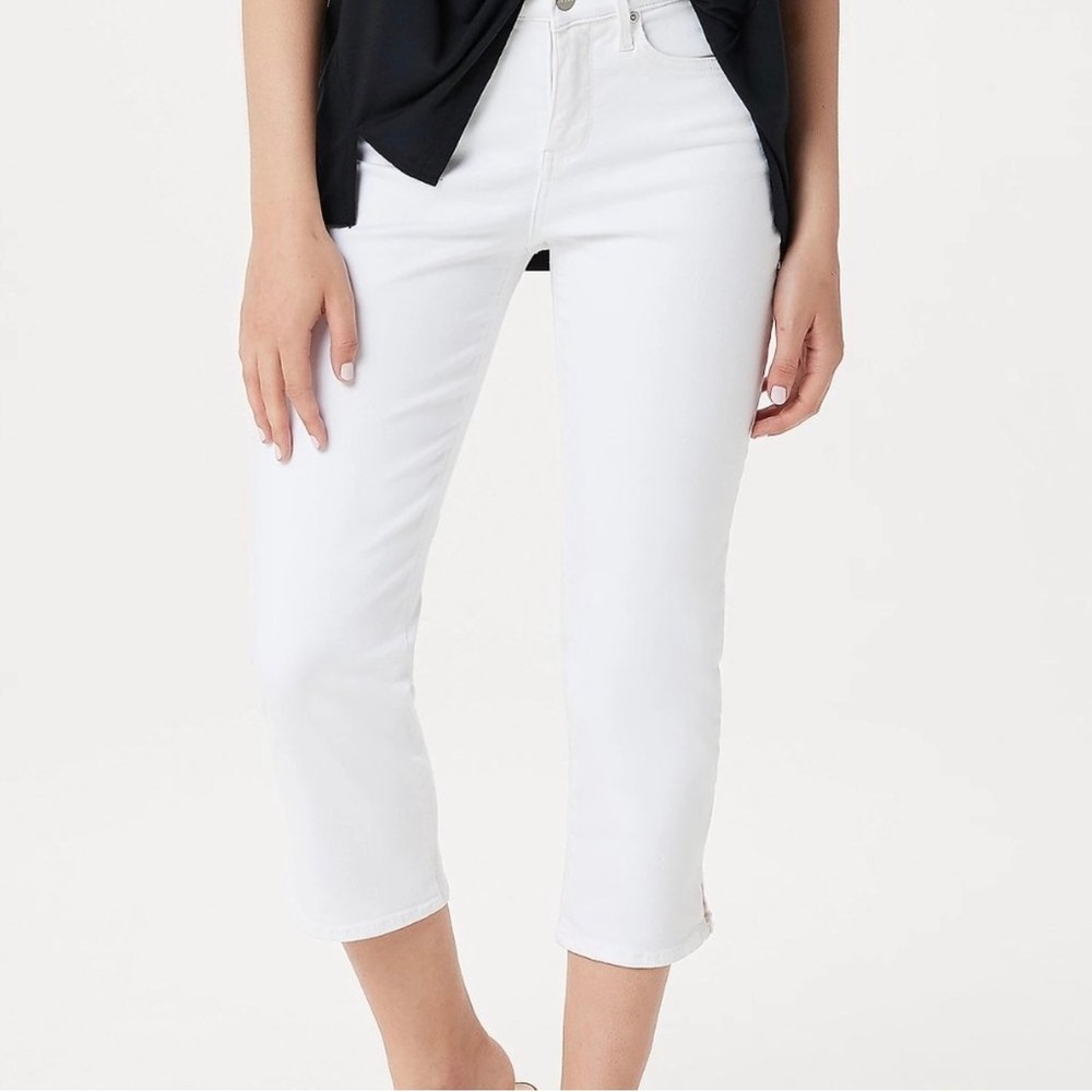 NYDJ Curves 360 Slim Straight Crop Side Slit Jeans 8 Petite NWT Optic White